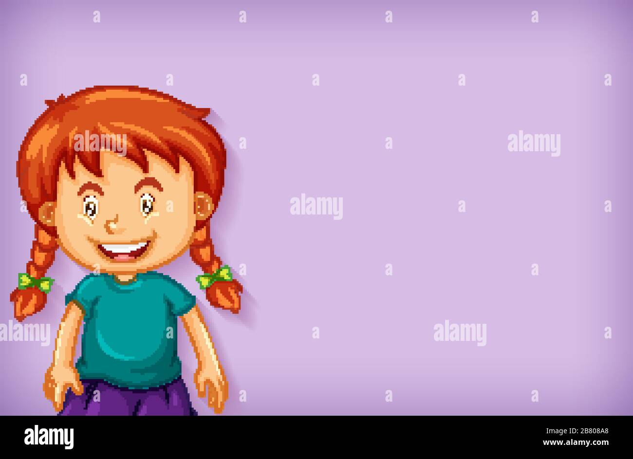 Plain background with happy girl in green shirt illustration Stock ...