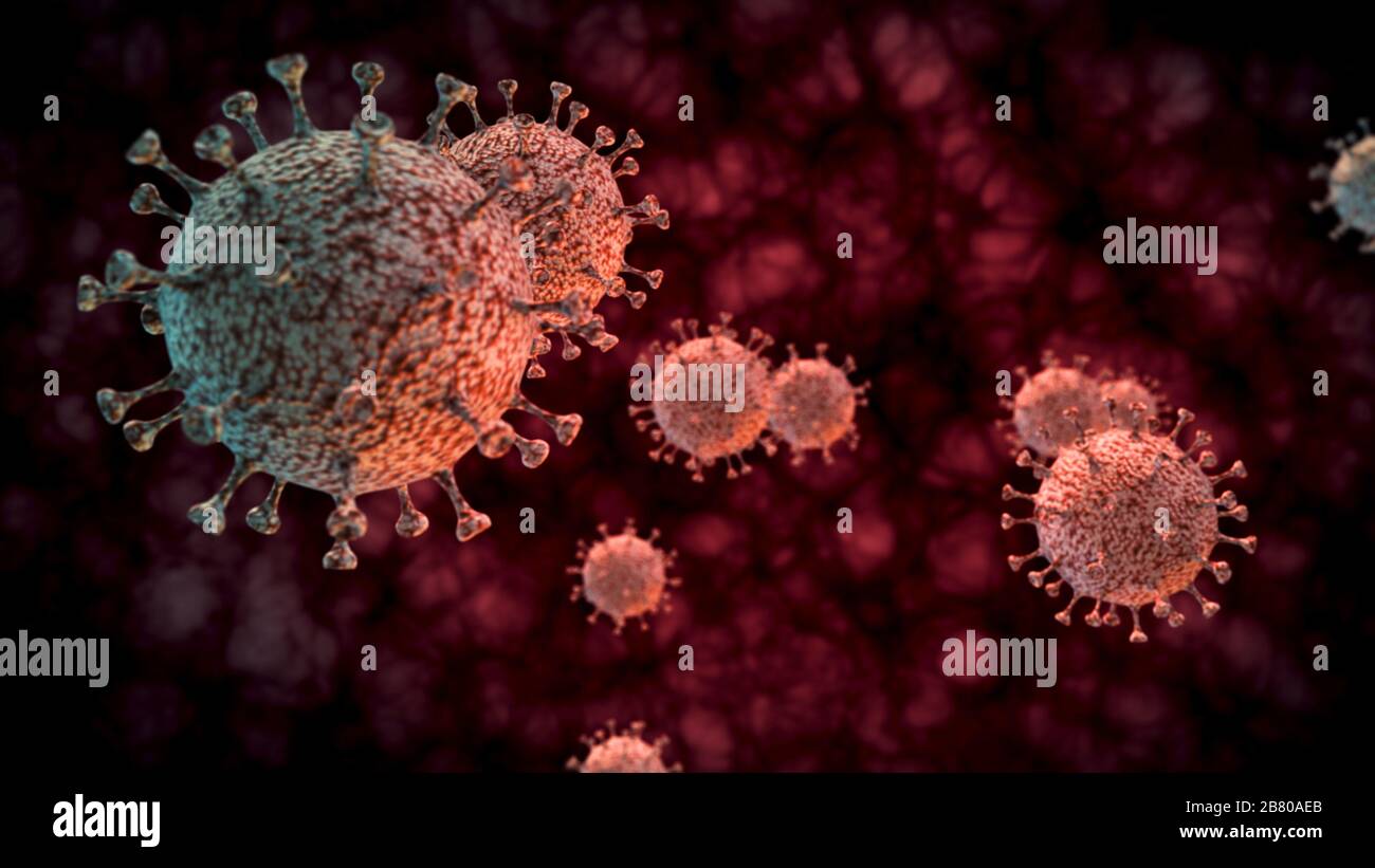 Coronavirus 3D illustration. Covid-2019 aka ncov2019. Stock Photo