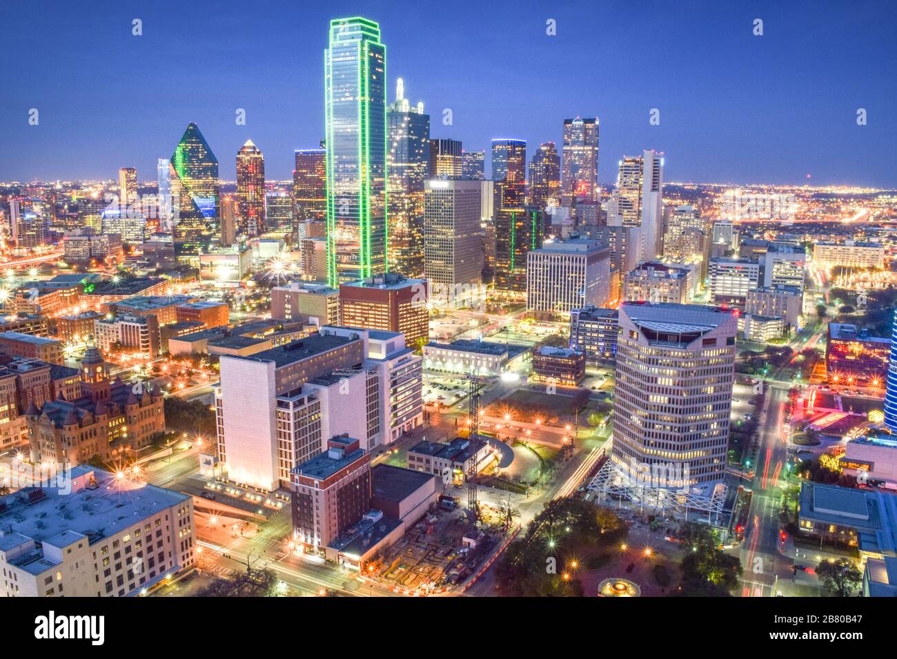 Aerial View of Downtown Dallas (Skyline) After Sunset - Dallas, Texas ...