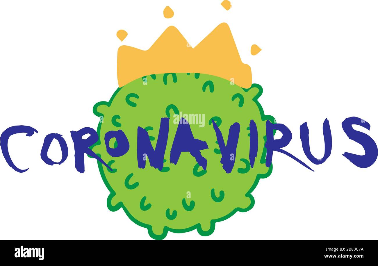 Hand drawn lettering coronavirus 2019-nC0V outbreak. Stop pandemic COVID-19 microbe. The virus attacks the respiratory tract, infections medical health risk. Alert concept. Flat simple cartoon style Stock Vector