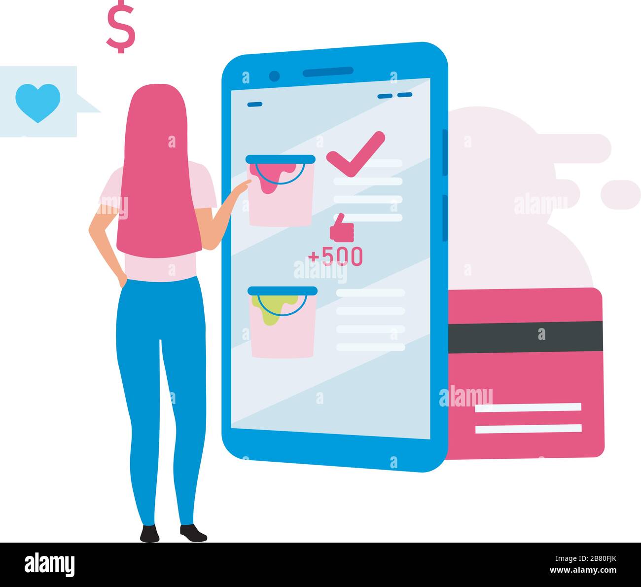 Girl buying paint online flat vector illustration Stock Vector Image