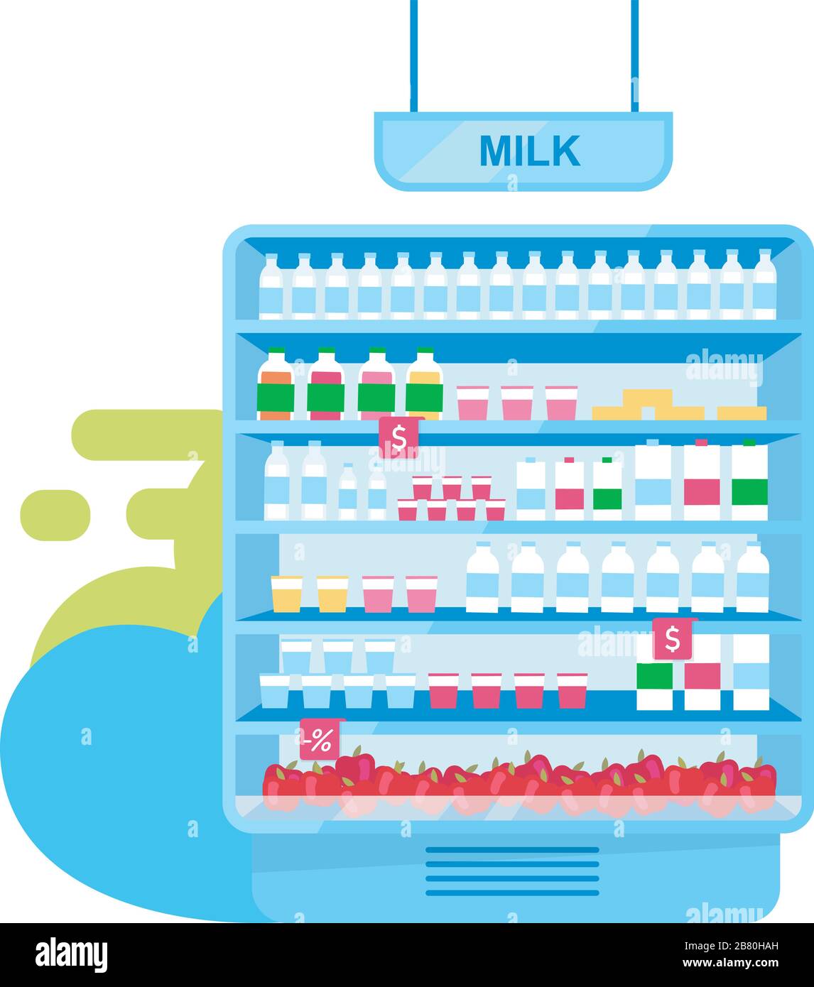 Dairy products at shop stall flat vector illustration Stock Vector ...
