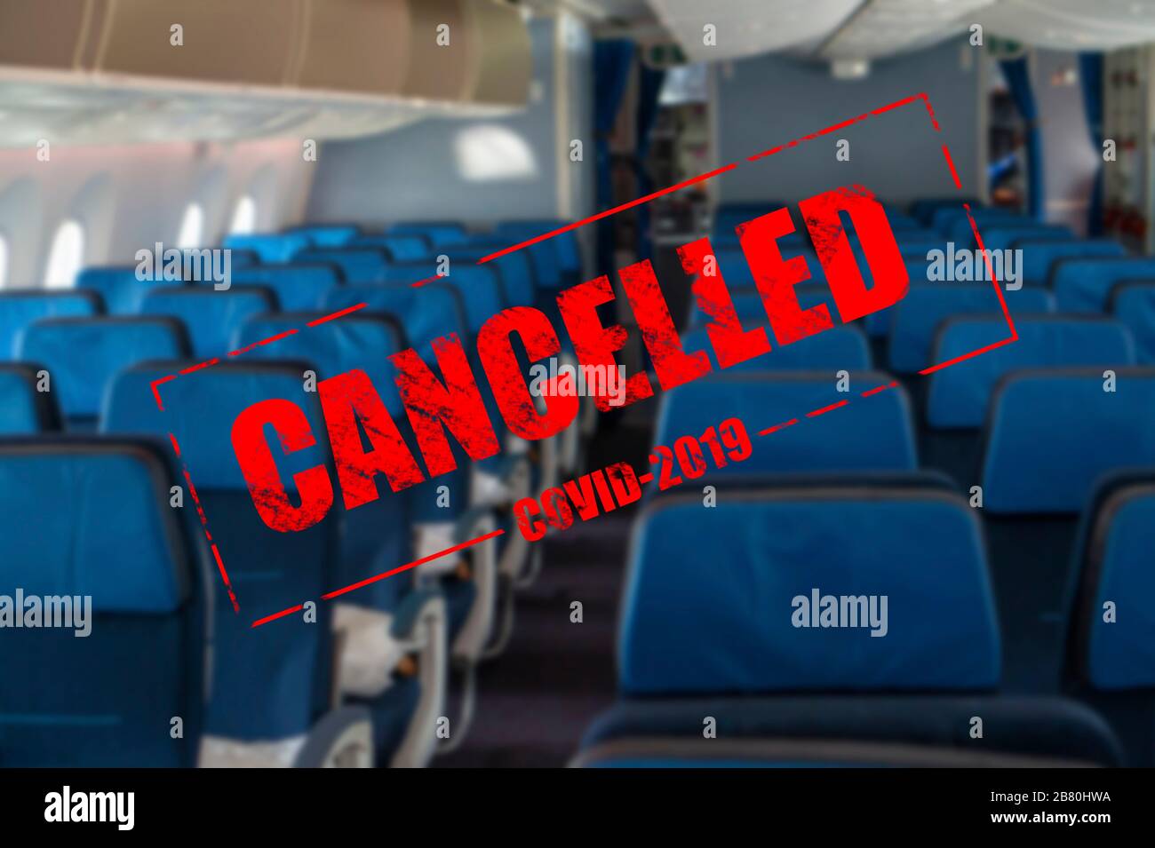 empty seats on aircraft flight cancellations on the airport because of coronavirus Stock Photo