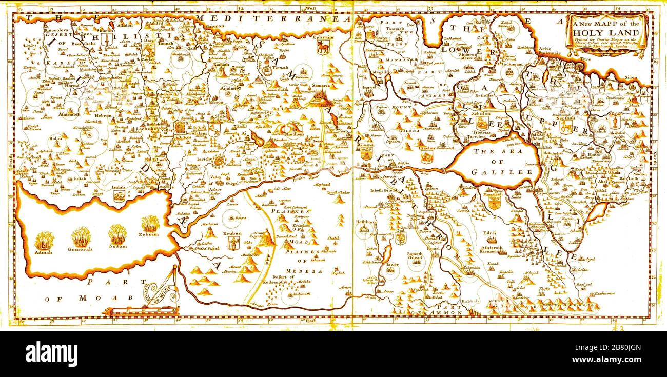 17th century Mapp of the Holy Land by Harper 1600 Ancient map in English Stock Photo