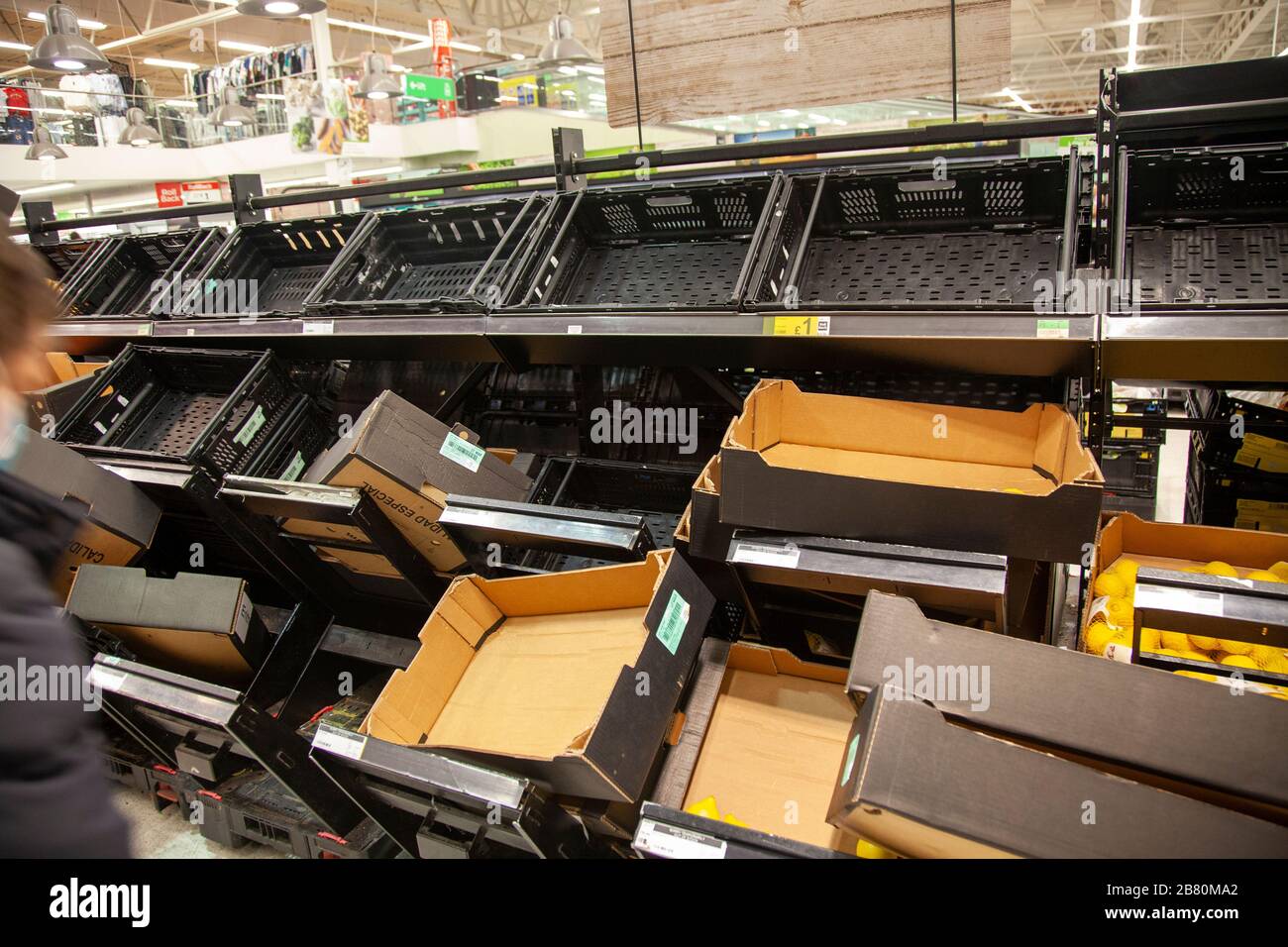 Empty Shelves, Depleted Stock at Asda, Clapham Junction, during Coronavirus Outbreak in London, UK- 19/03/2020 Stock Photo