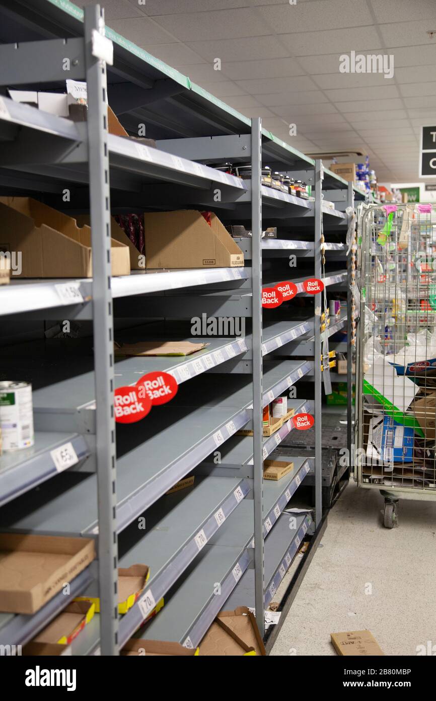 Empty Shelves, Depleted Stock at Asda, Clapham Junction, during Coronavirus Outbreak in London, UK- 19/03/2020 Stock Photo