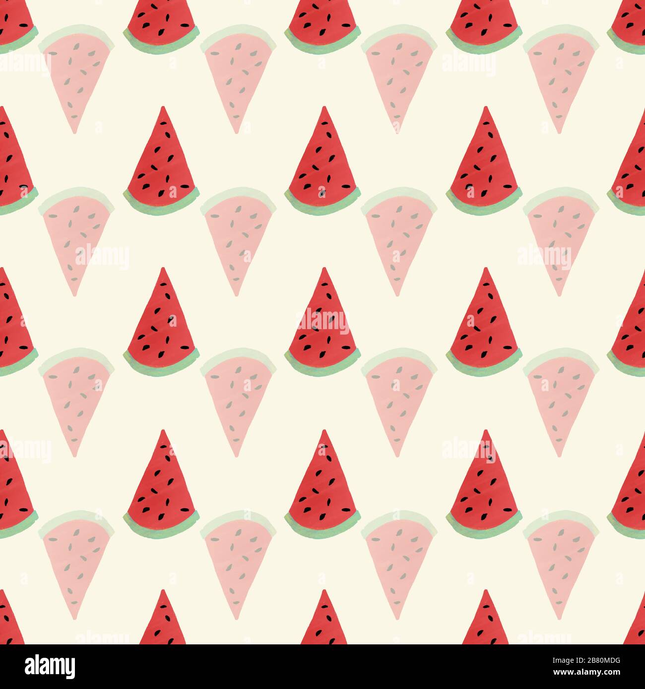 Watermelon slices seamless vector pattern. Hand painted summer fruits repeating background. Stock Vector
