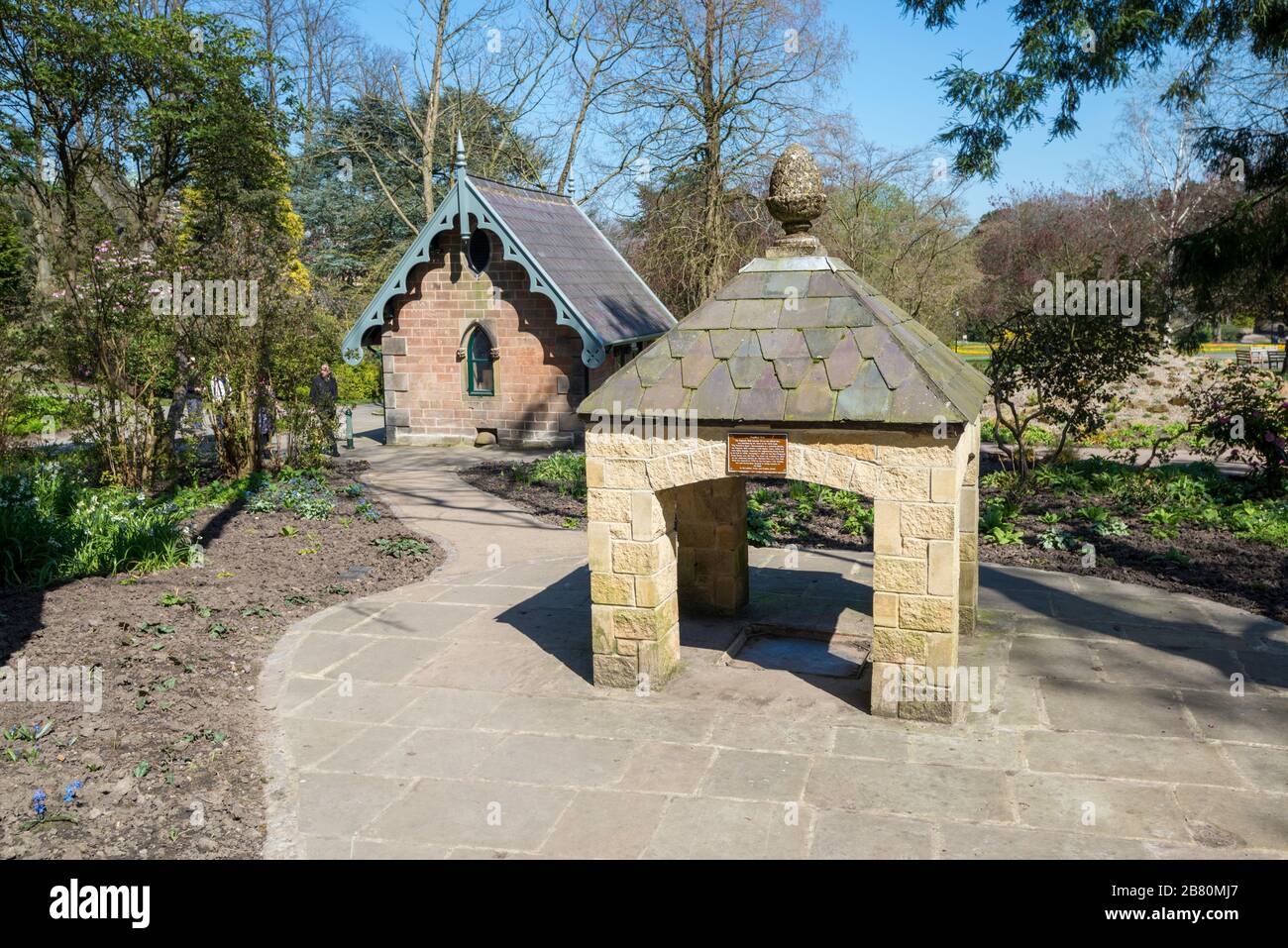 The restored Magnesia well and old pump room in the Valley Gardens, Harrogate, North Yorkshire Stock Photo