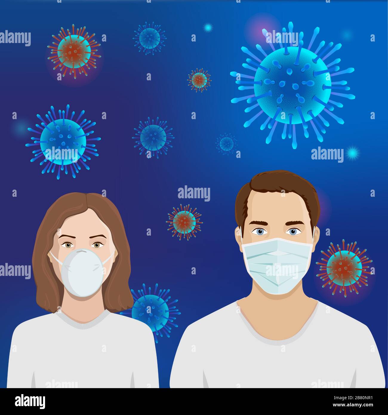 Coronavirus COVID-19, people men and women wearing protective Medical surgical mask for prevent virus corona outbreak. Stock Vector