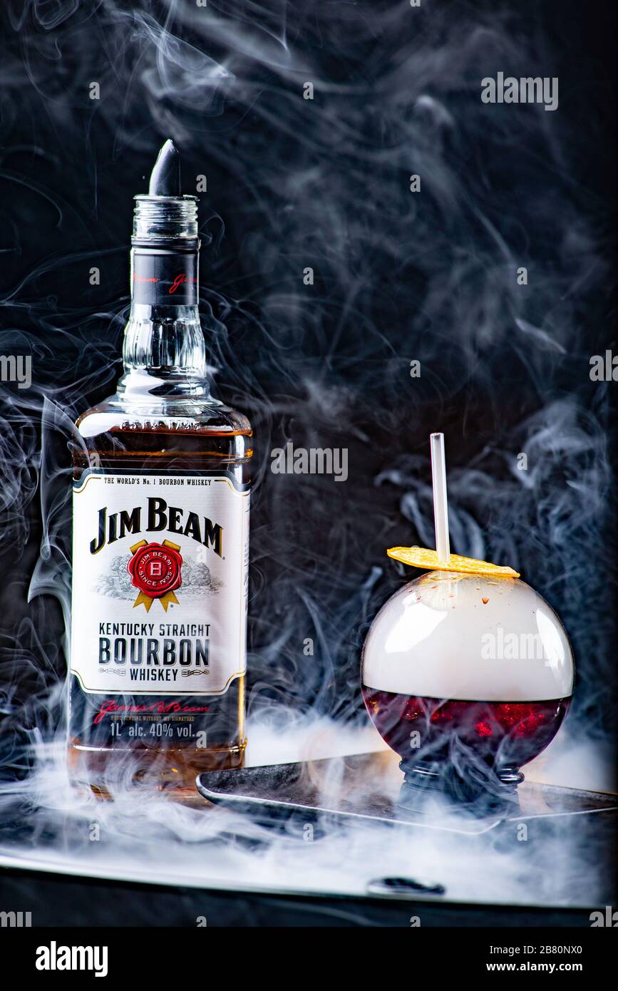 Odessa, Ukraine - February 07, 2020: Jim Beam is one of best selling