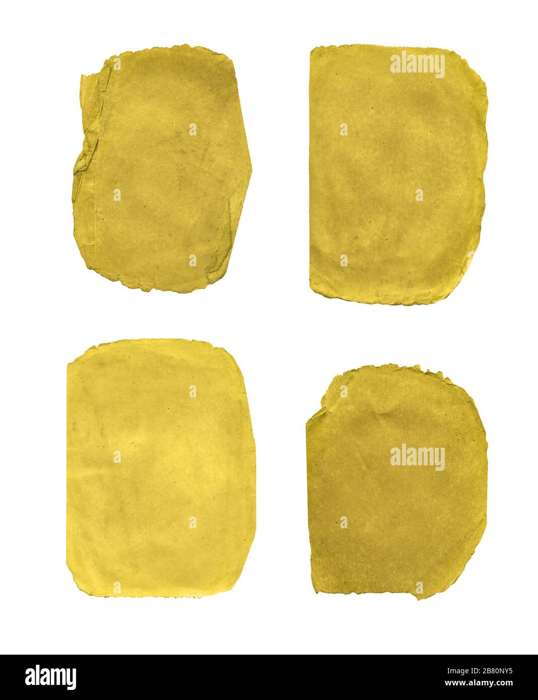 Aged and worn paper set. Old paper sheets isolated on white Stock Photo