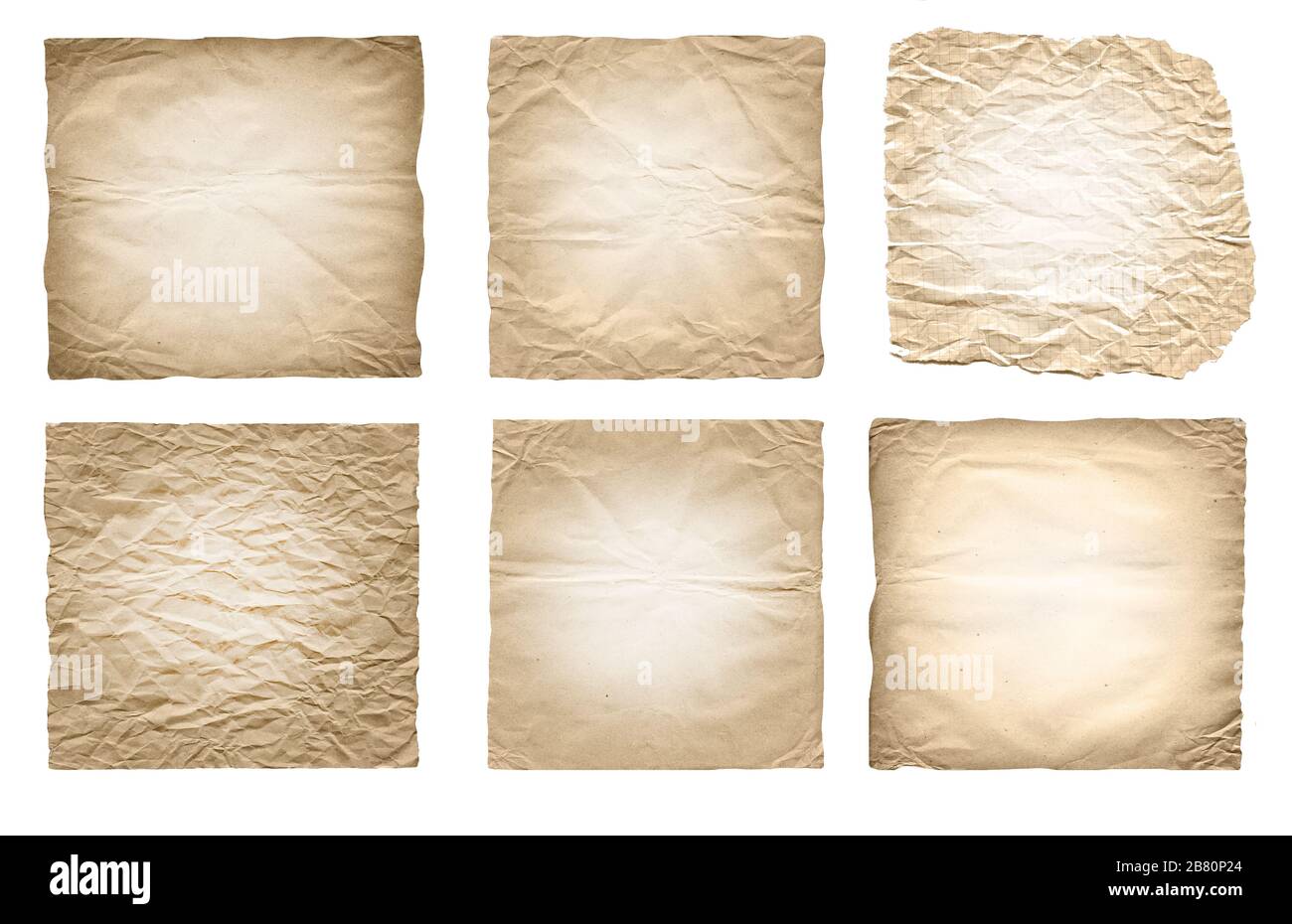 Aged and worn paper set. Old paper sheets isolated on white Stock Photo