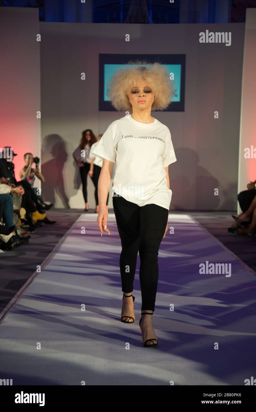 Fashion catwalk organised by Helen Georgio from Buzz Talent. Catwalk showed up and coming designers. Let It bee Mode showed diversity in the fashion industry. Connaught Rooms London. 16.02.20 Featuring: Catwalk Where: London, United Kingdom When: 17 Feb 2020 Credit: WENN.com Stock Photo