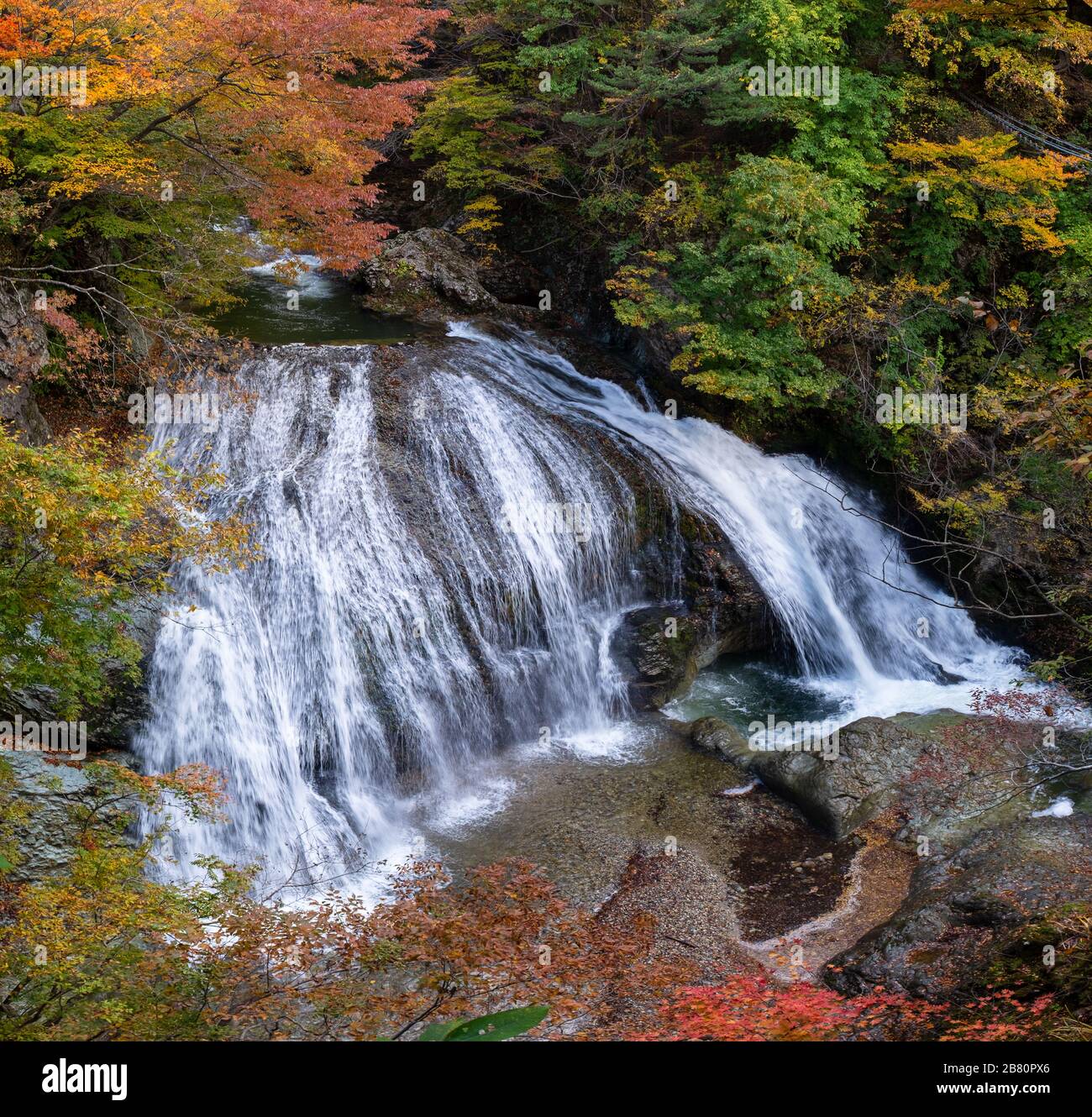 Waterfall in Japan in autumn Stock Photo