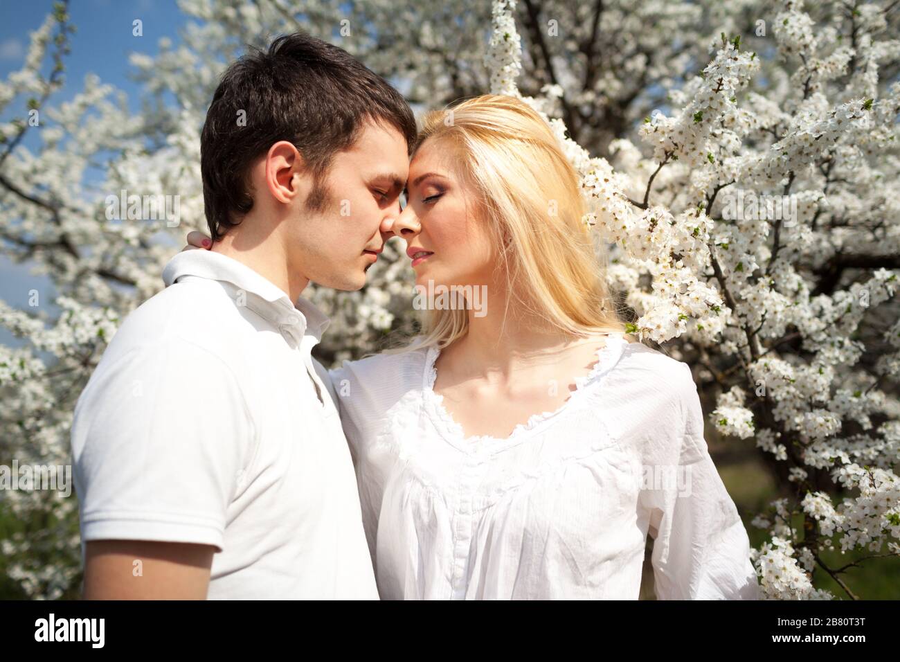 Couple kissing at blooming tree hi-res stock photography and images - Alamy