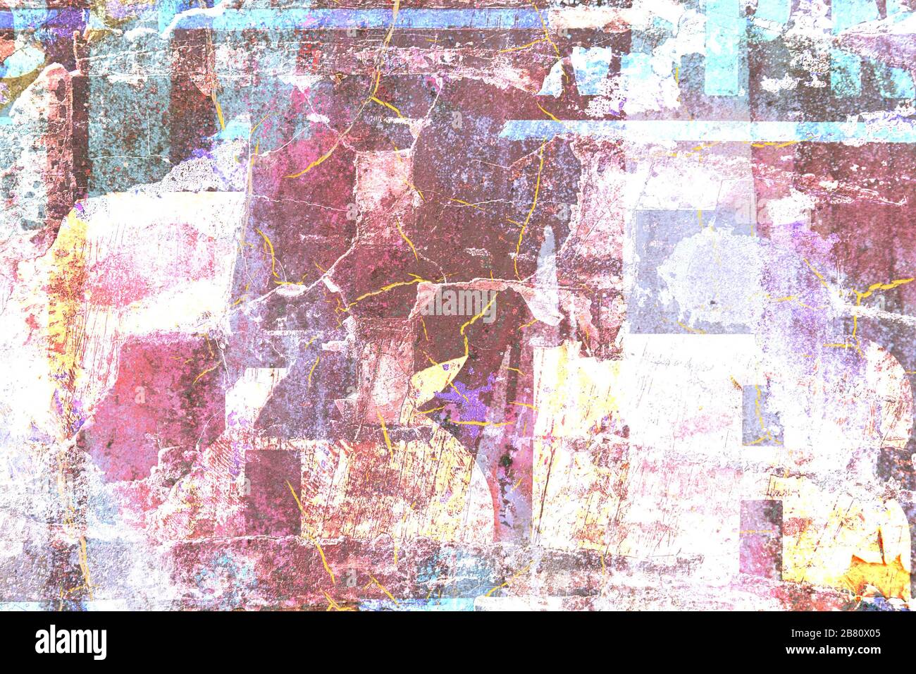Surface texture with colorful and pastel-like paint on a metallic surface structure with cracks and scratches. For abstract backgrounds. Germany Stock Photo