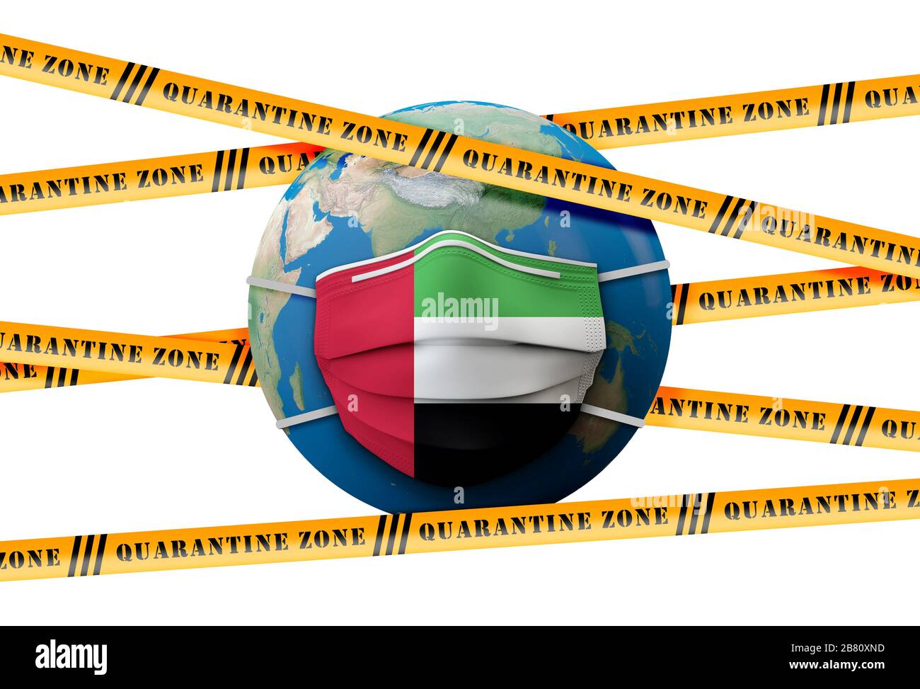 UAE flag protective medical mask quarantine zone. 3D Rendering Stock
