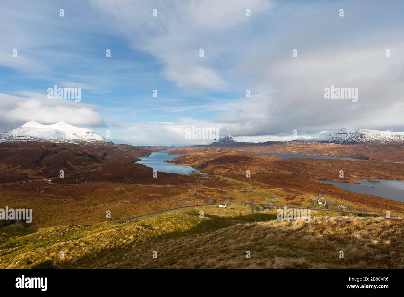 View of Sutherland mountains from Elphin, Highland Scotland Stock Photo