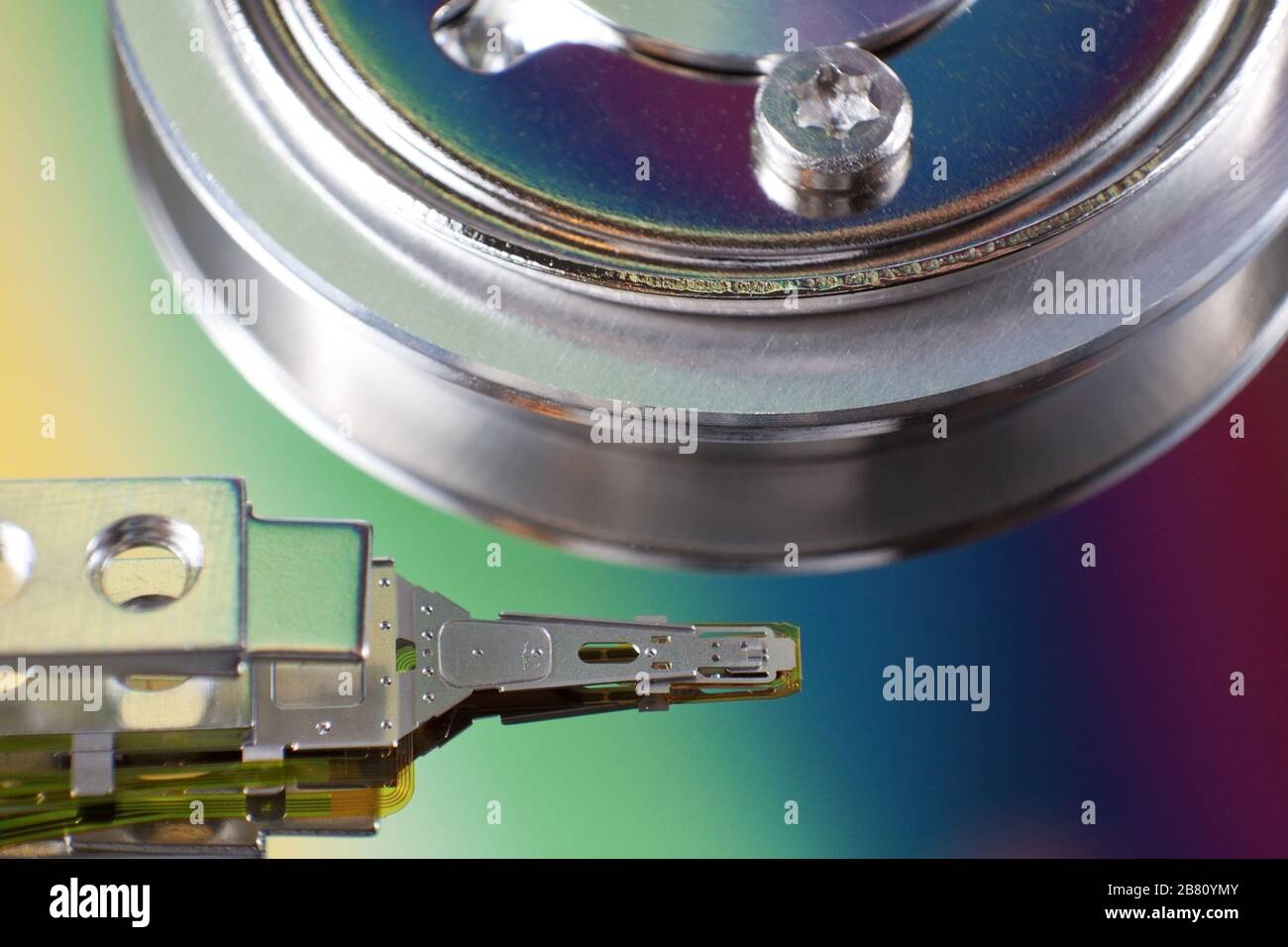 Close up detail hard disk,many-colored. Stock Photo
