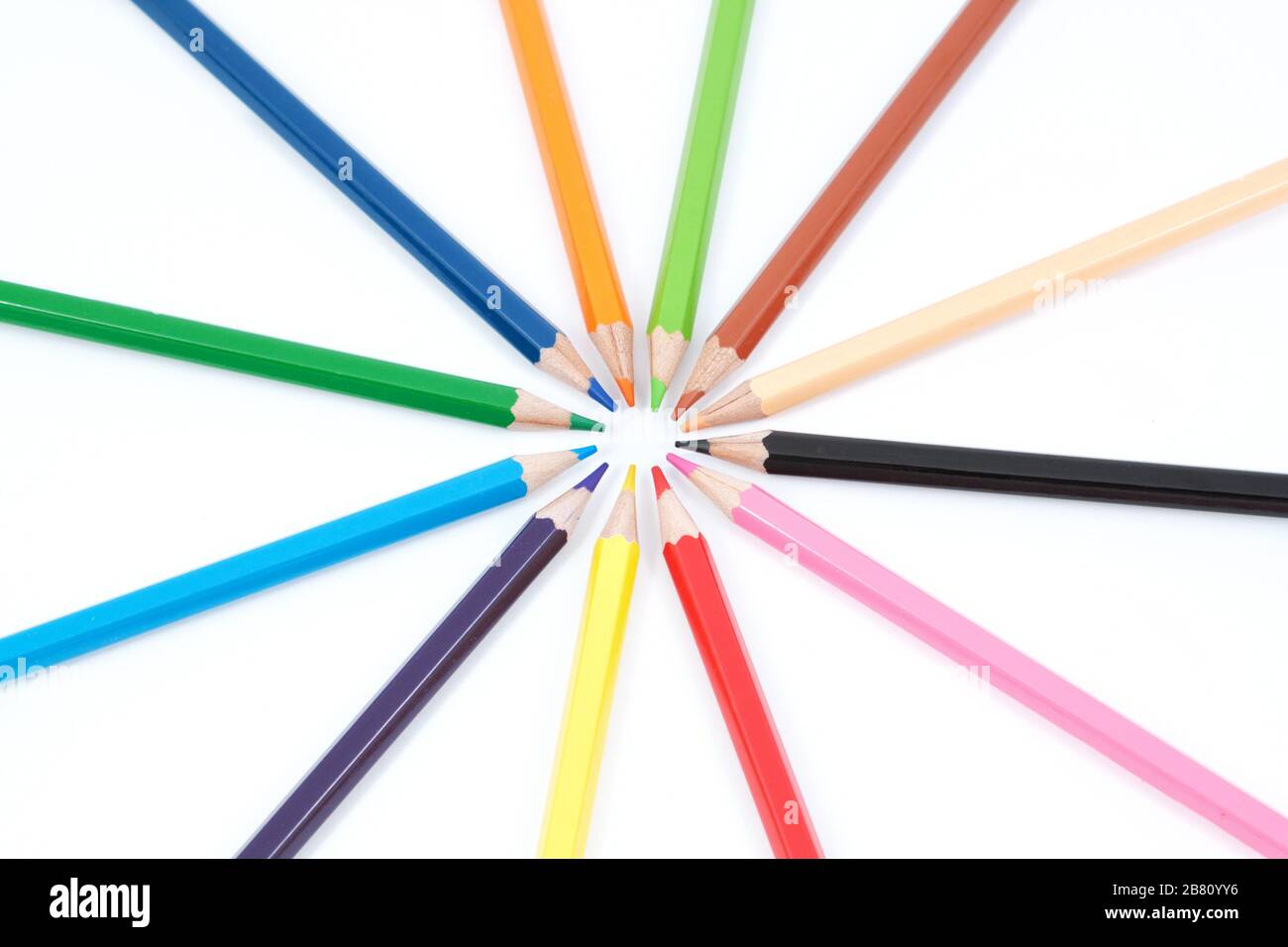 Set of colored pencils in the shape of a star. On a white background ...