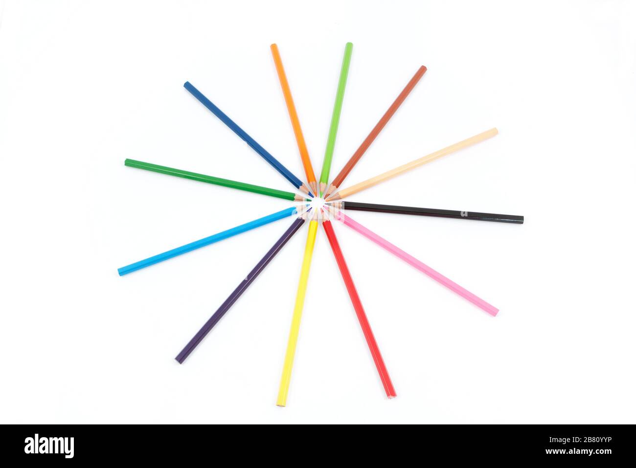 Set of colored pencils in the shape of a star. On a white background ...