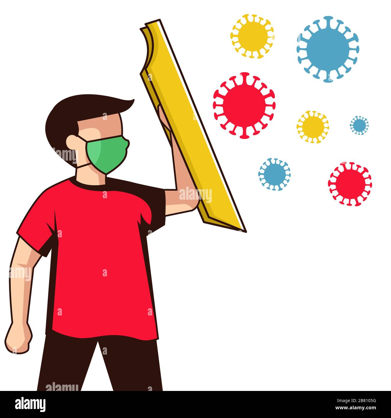 Illustration of a man holding a shield in his hand try to protect from  viruses Stock Photo - Alamy