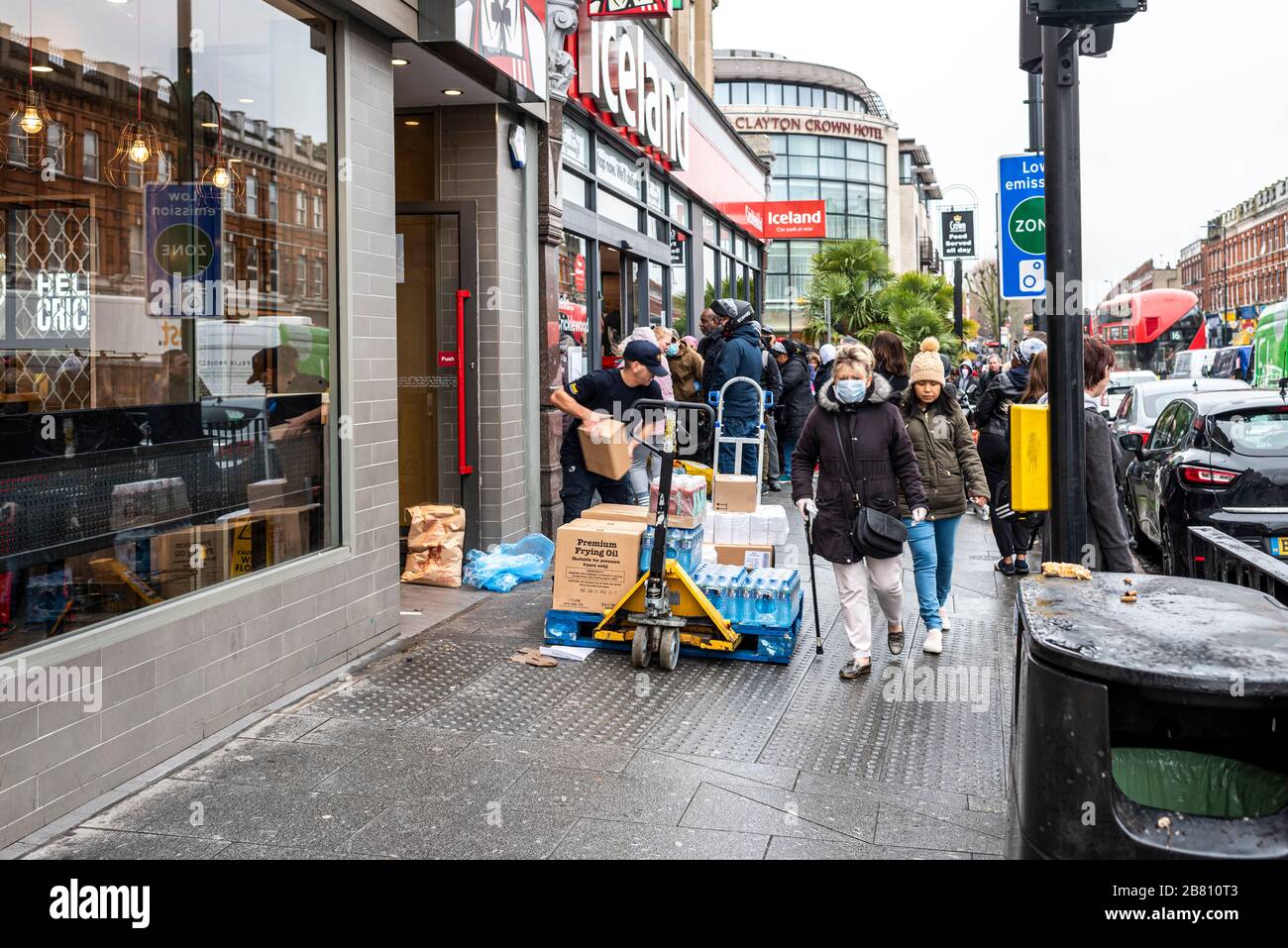 London, UK. 19th March, 2020. Deliveryman supplies food stock to KFC in Cricklewood, London. London is about to getting in more stringent lockdown so Stock Photo
