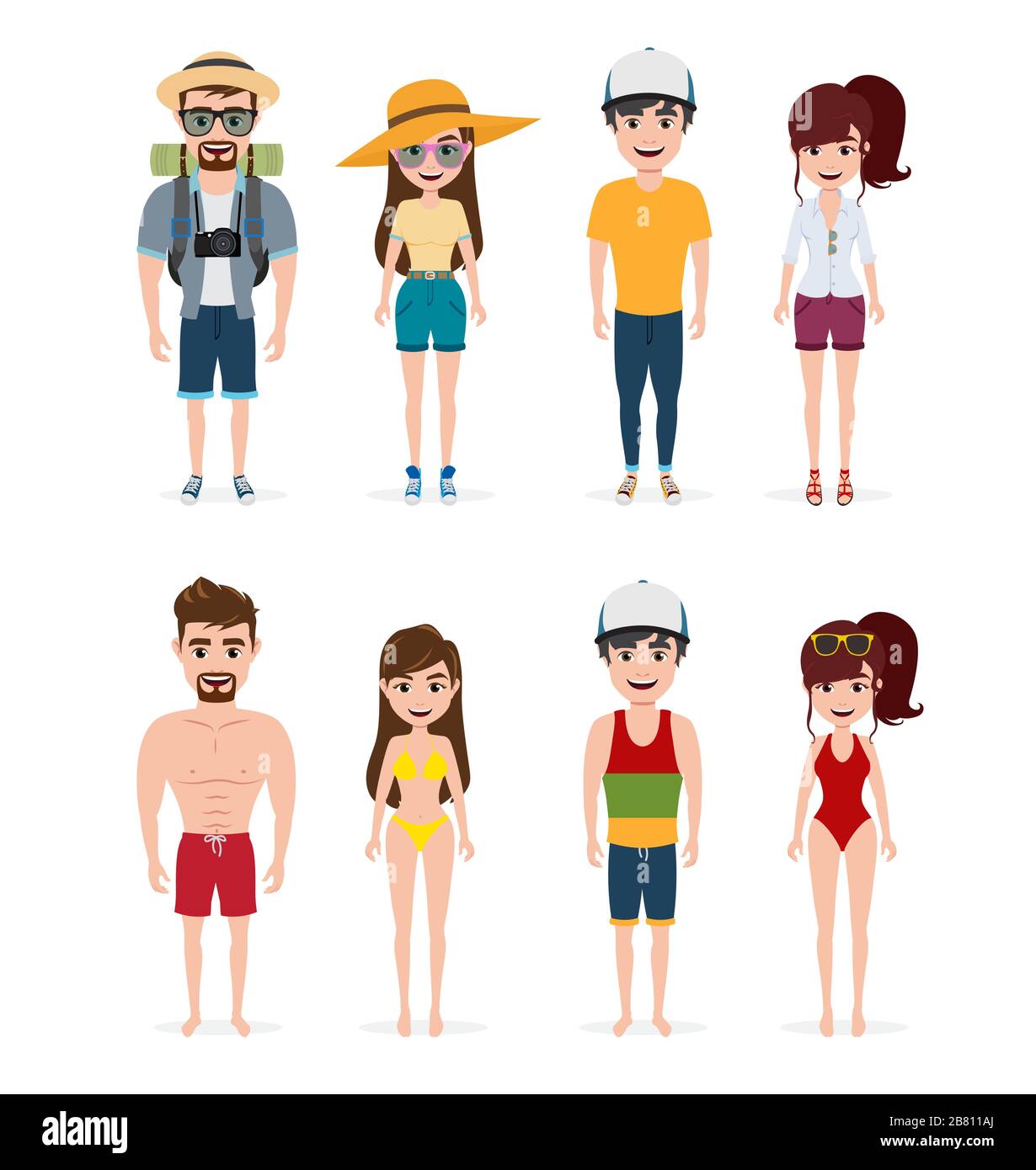Download Summer Characters Vector Set Tourist Character Wearing Travel And Summer Outfit In Standing Pose For Vacation Season Isolated In White Background Stock Vector Image Art Alamy