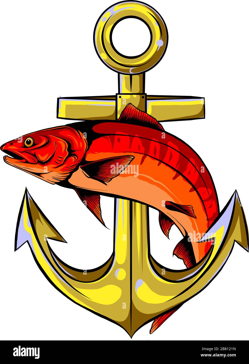 fish anchor vector illustration line art quality Stock Vector