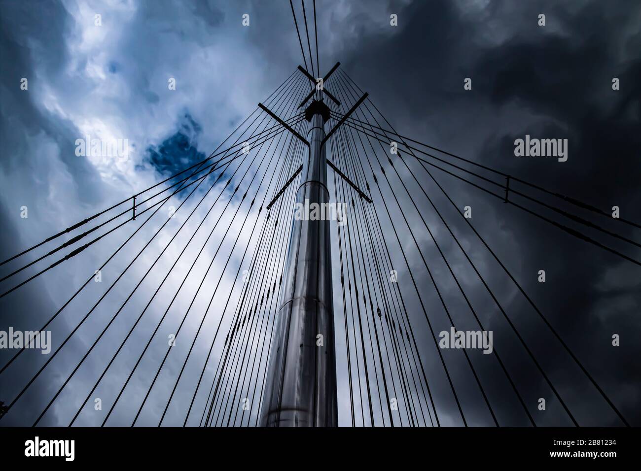 Mast of the ship on the background of a stormy, dramatic sky Stock ...