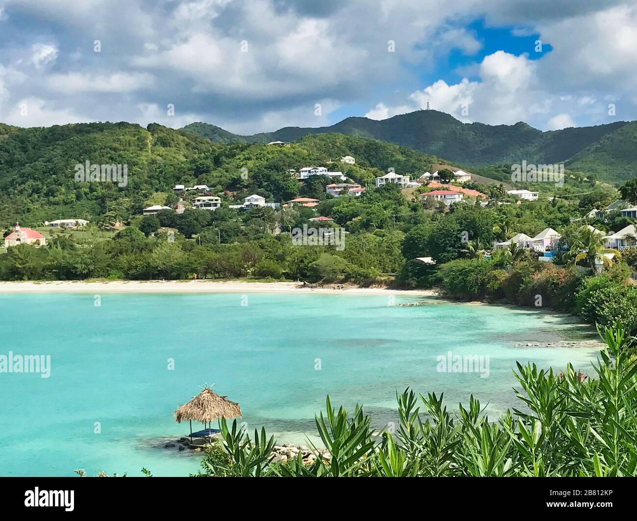 Antiguan beach view of Valley Church Beach from Cocobay Resort, Antigua and Barbuda February 2020 Stock Photo