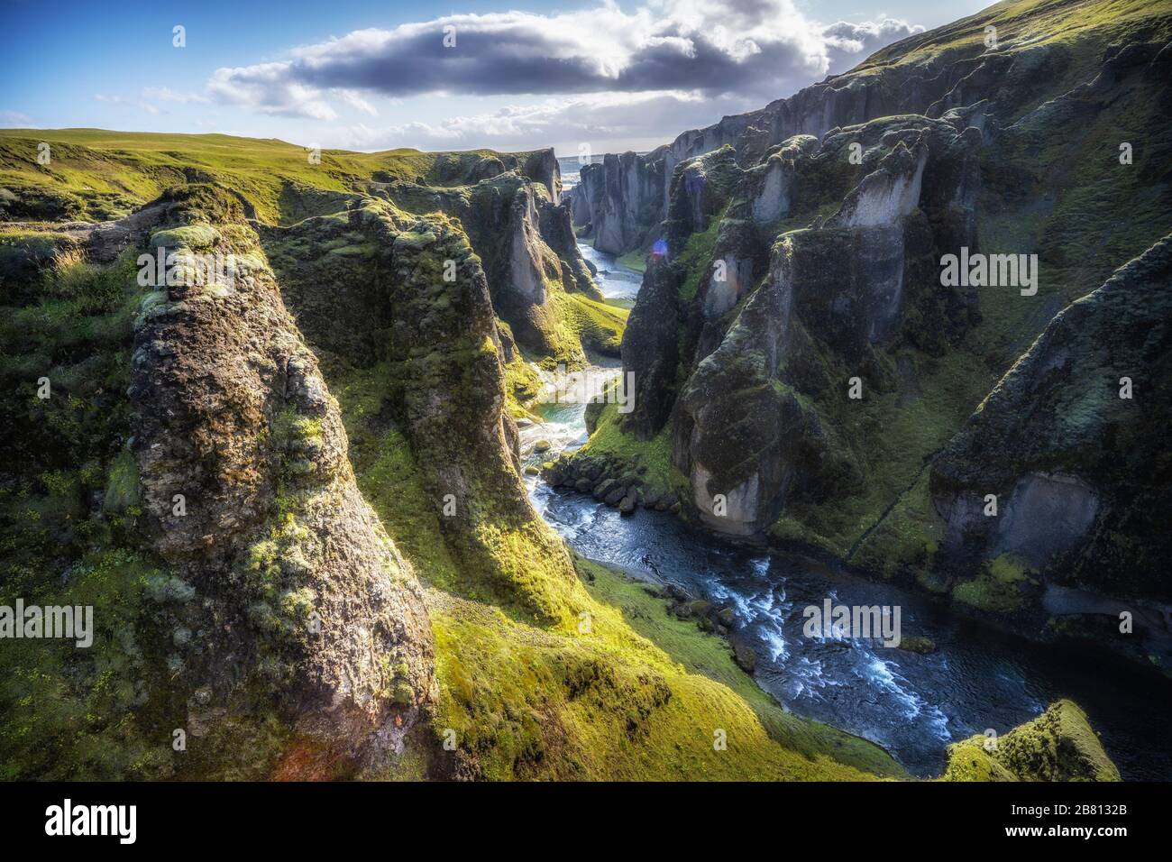 spectacular view into Kirkjubæjarklaustur canyon in southern Iceland, landscape Stock Photo