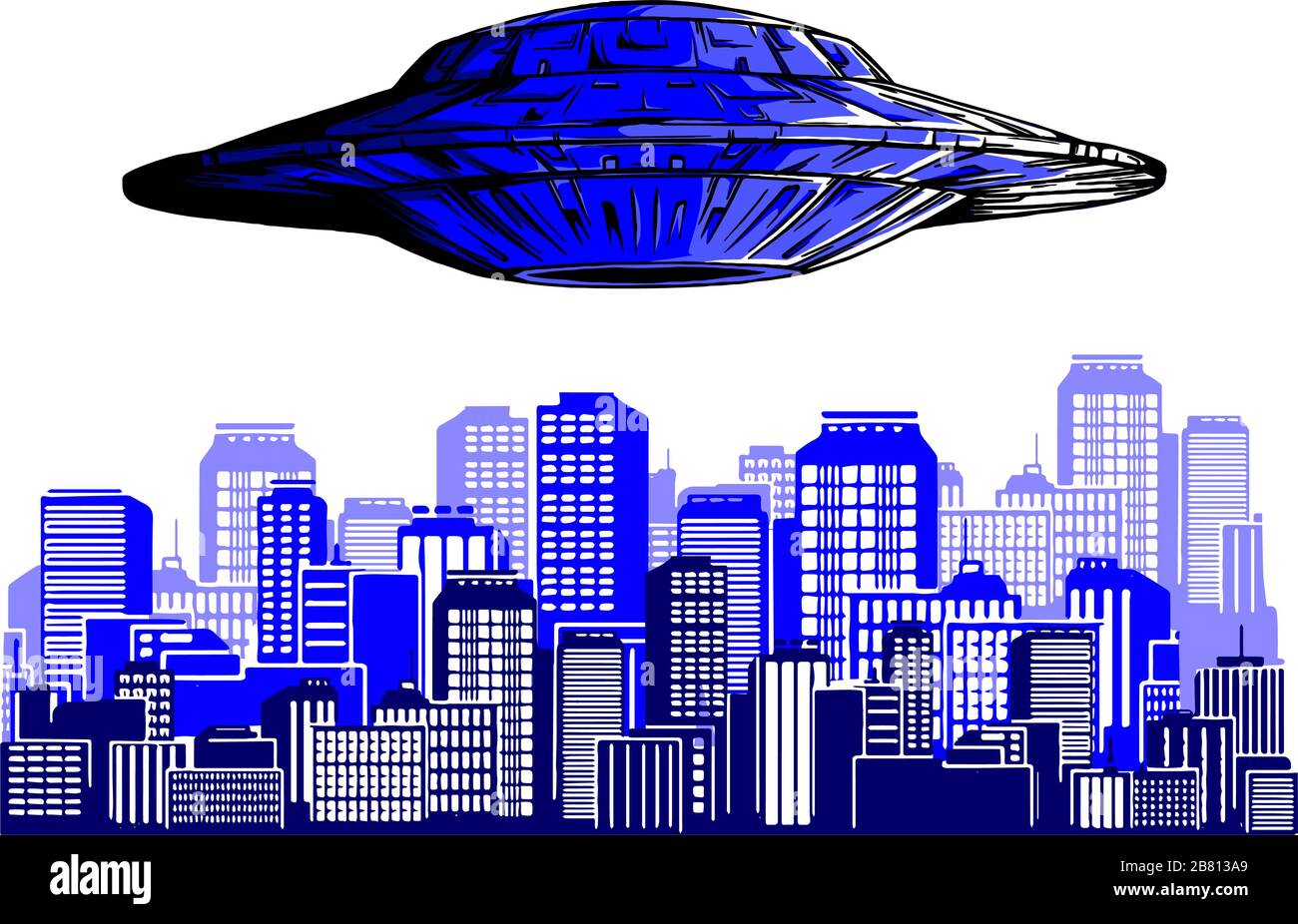 UFO alien flying with lights vector illustration Stock Vector