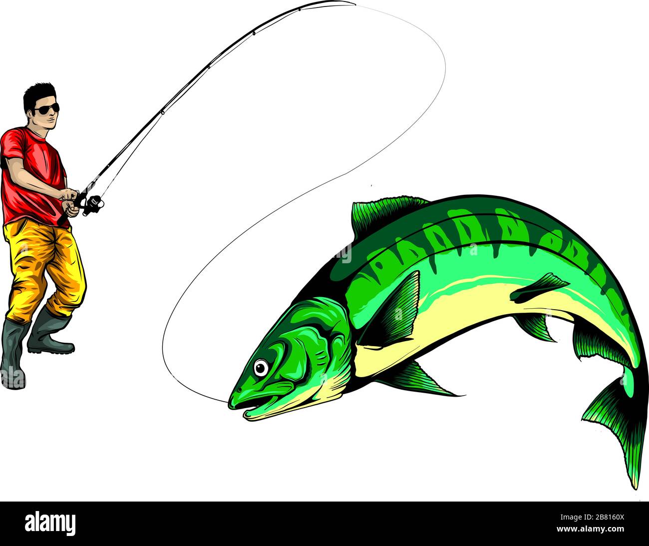 Fisherman catches fish vector illustration design art Stock Vector