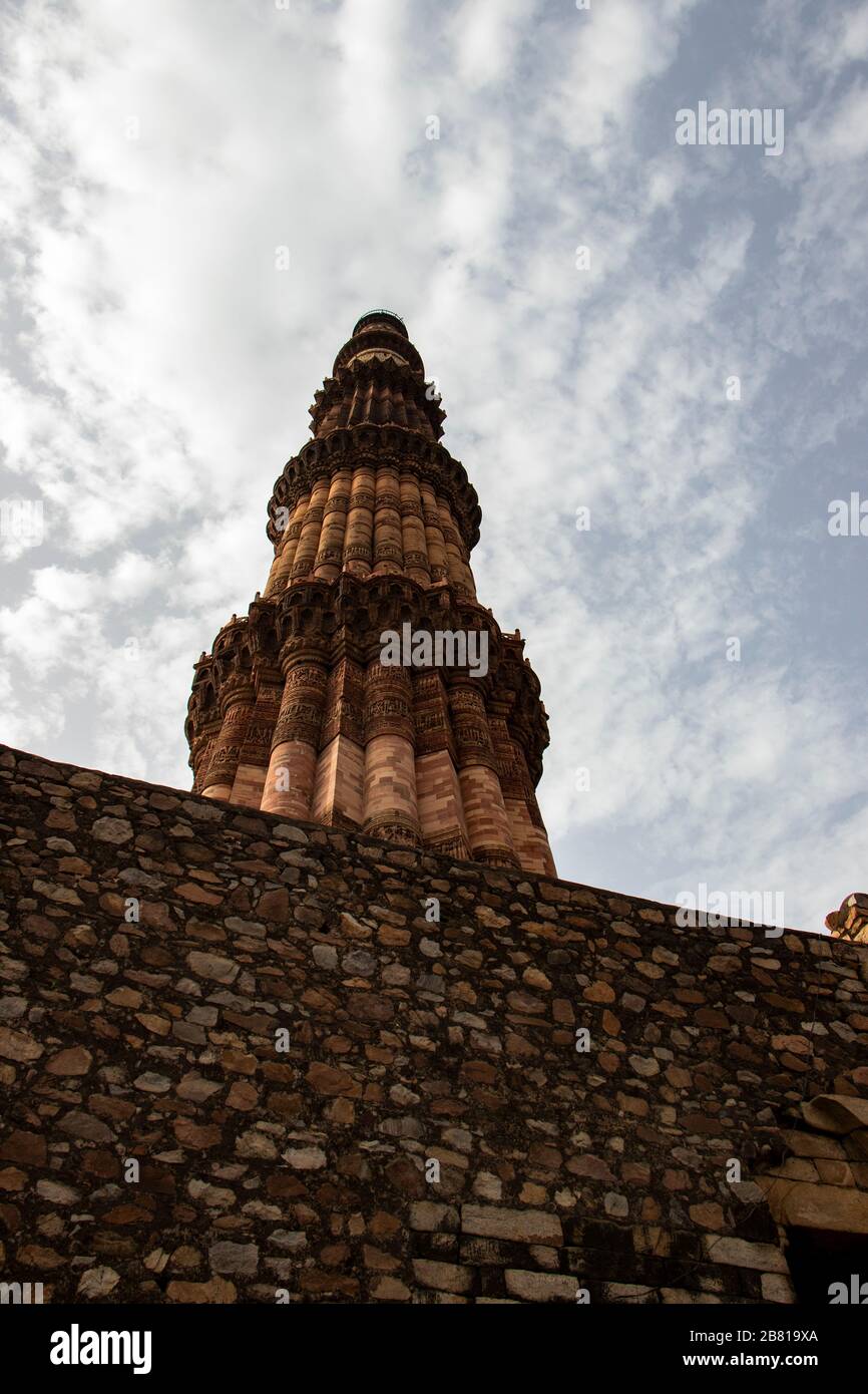 Qutub minar, World heritage site,tallest bricks minaret of the world, New Delhi, India Stock Photo