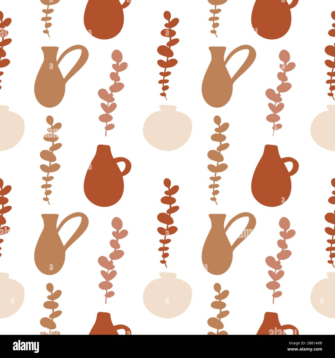 Abstract vector seamless pattern with antique vases and branches ...