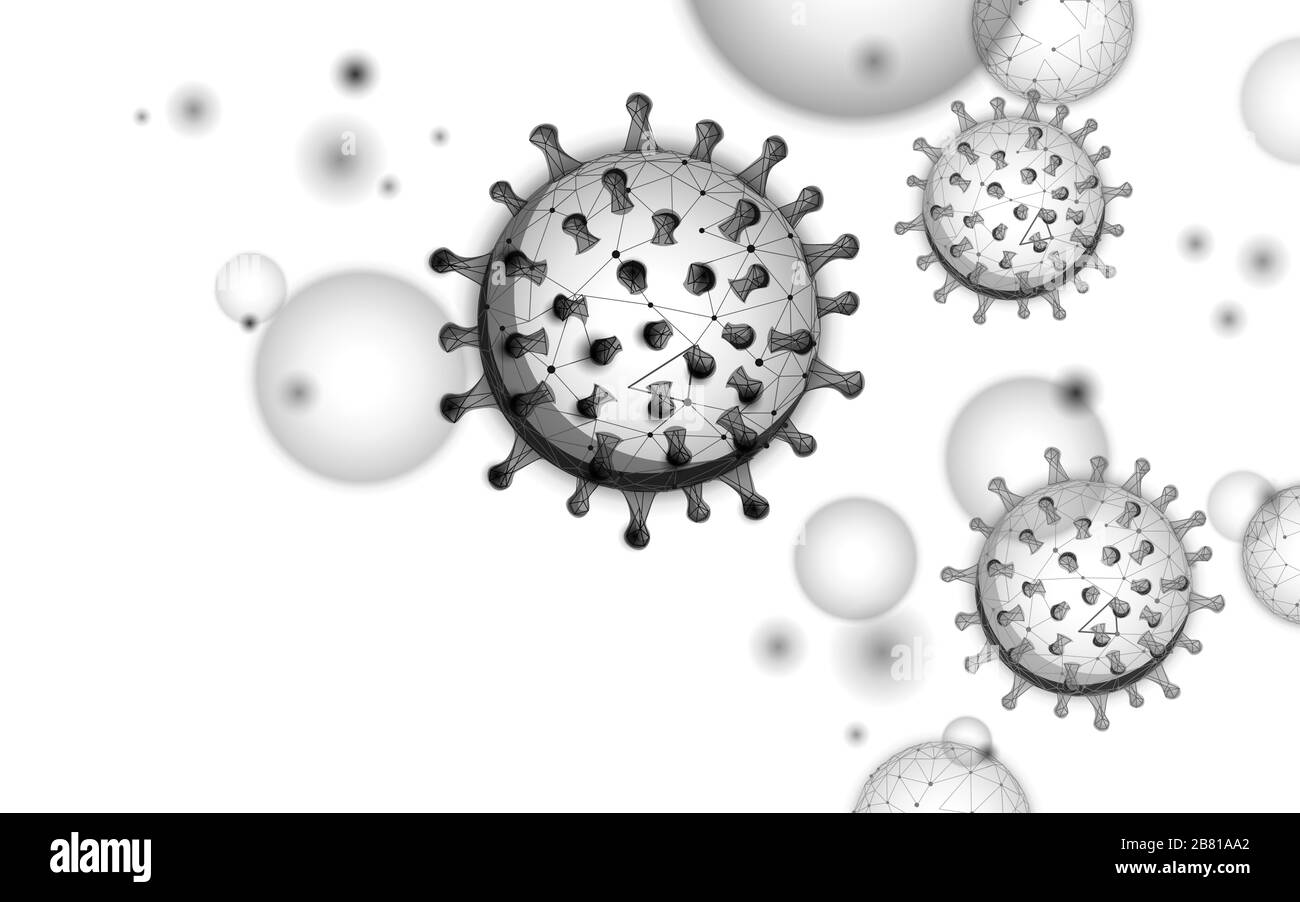 Microscope virus 3D low poly render. Laboratory analysis infection virus influenza flu pneumonia. Modern science technology medicine vector Stock Vector
