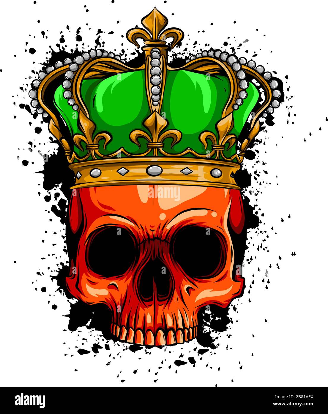 vector character - skull king and crossed royal scepters illustration Stock Vector