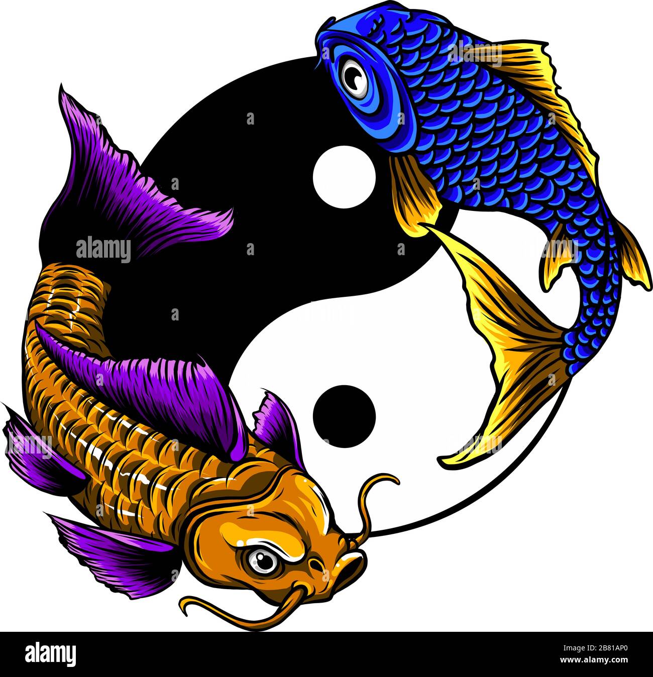 Yin yang symbol of harmony and balance with koi fish. Stock Vector