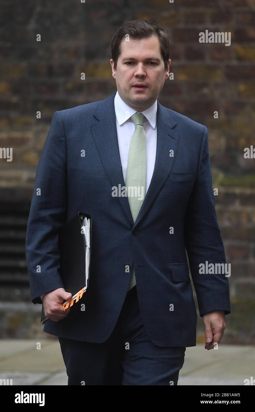 Housing, Communities and Local Government Secretary, Robert Jenrick leaves 10 Downing Street, London, as the government is expected to publish an emergency coronavirus powers Bill. Stock Photo