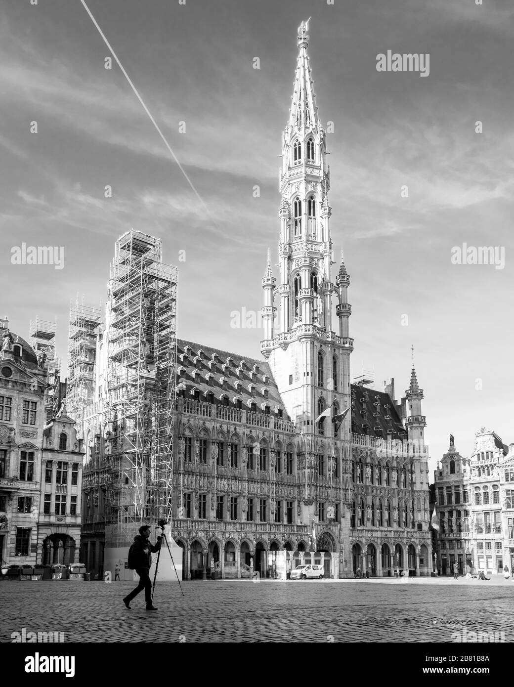 Broken chairs and more in front of a restaurant in brussels Stock Photo