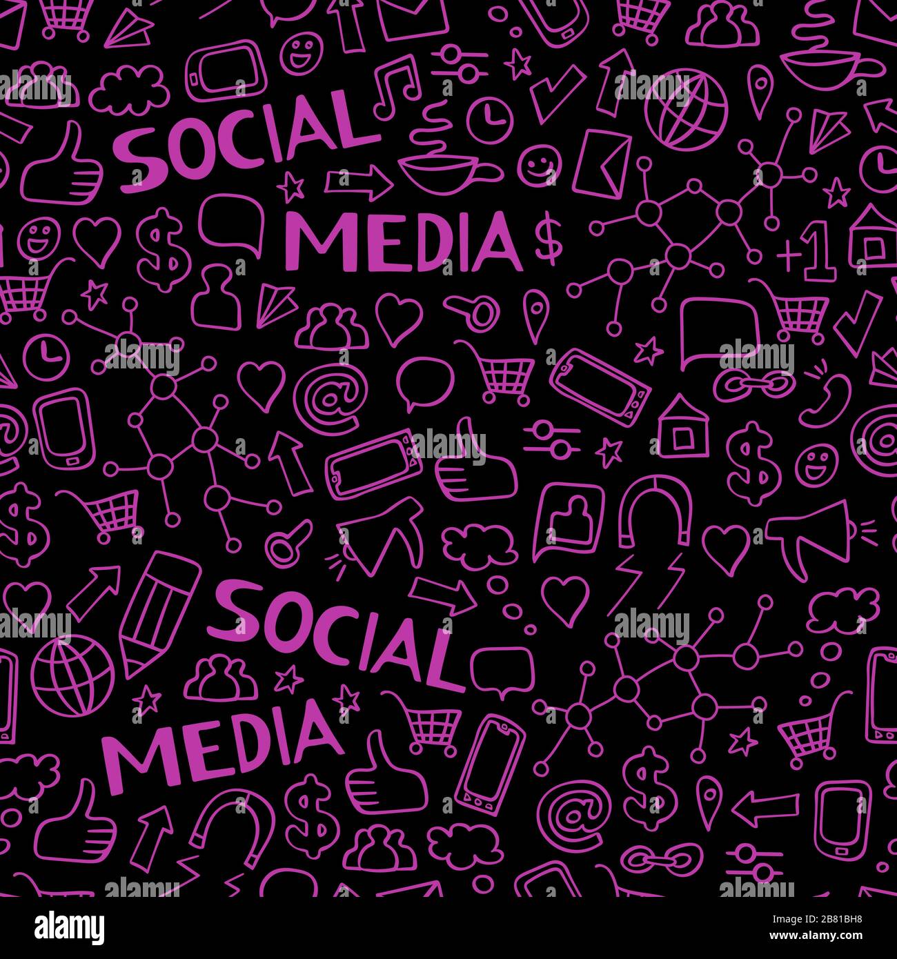 Seamless pattern with social media doodles. Internet technology background. Vector illustration. Stock Vector