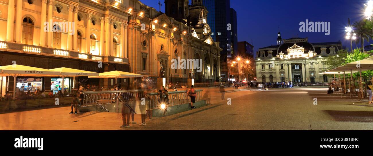 Nightime view of Plaza de Armas; Metropolitan Region; Santiago City; Chile Stock Photo