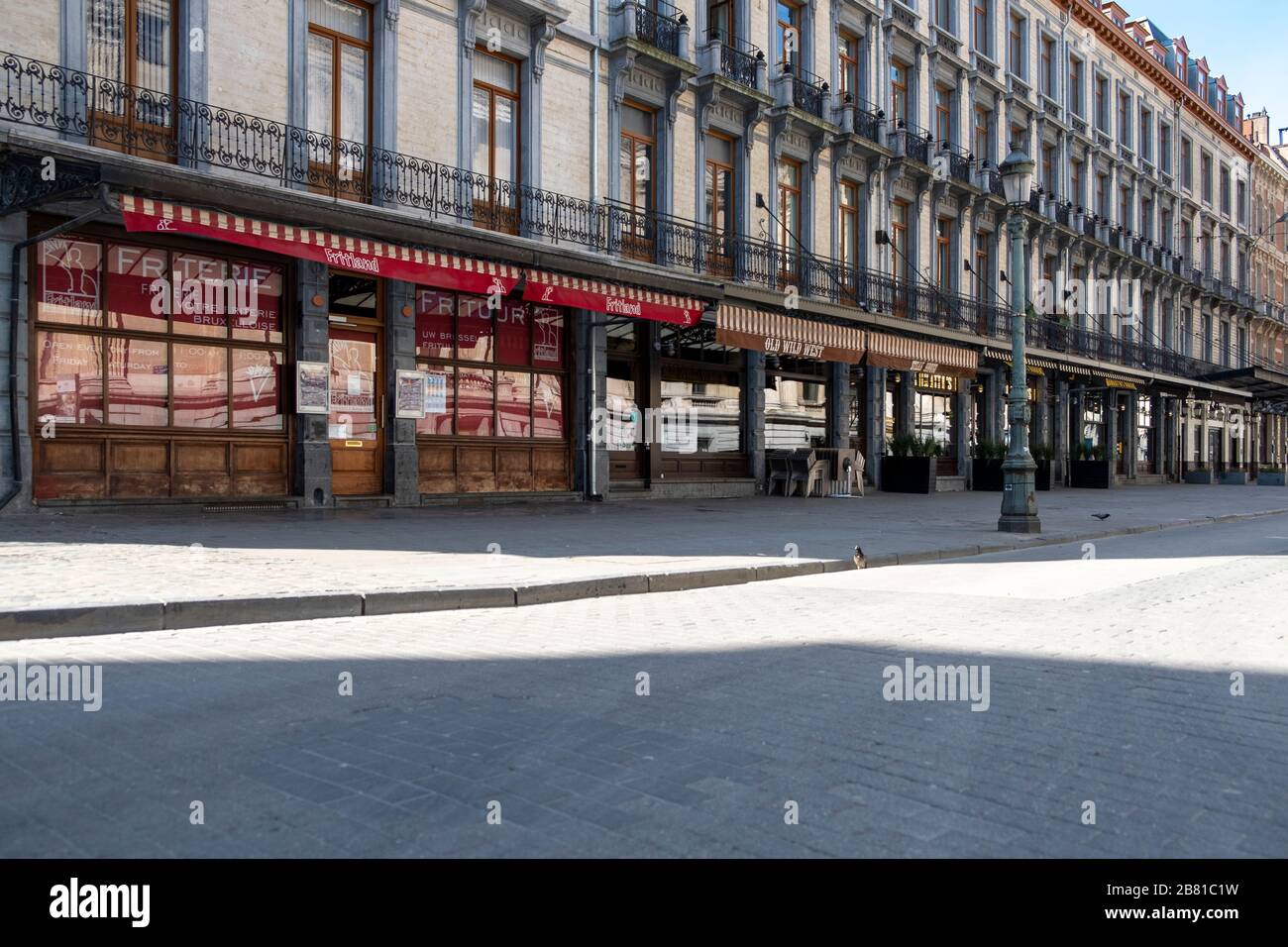 Broken chairs and more in front of a restaurant in brussels Stock Photo