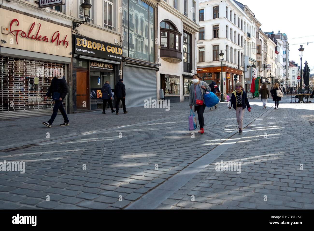 Broken chairs and more in front of a restaurant in brussels Stock Photo