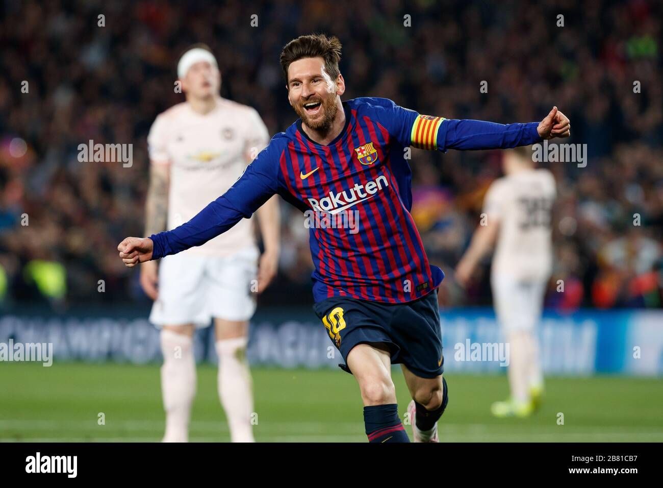 BARCELONA, SPAIN - APRIL 16: Lionel Messi of FC Barcelona celebrates a