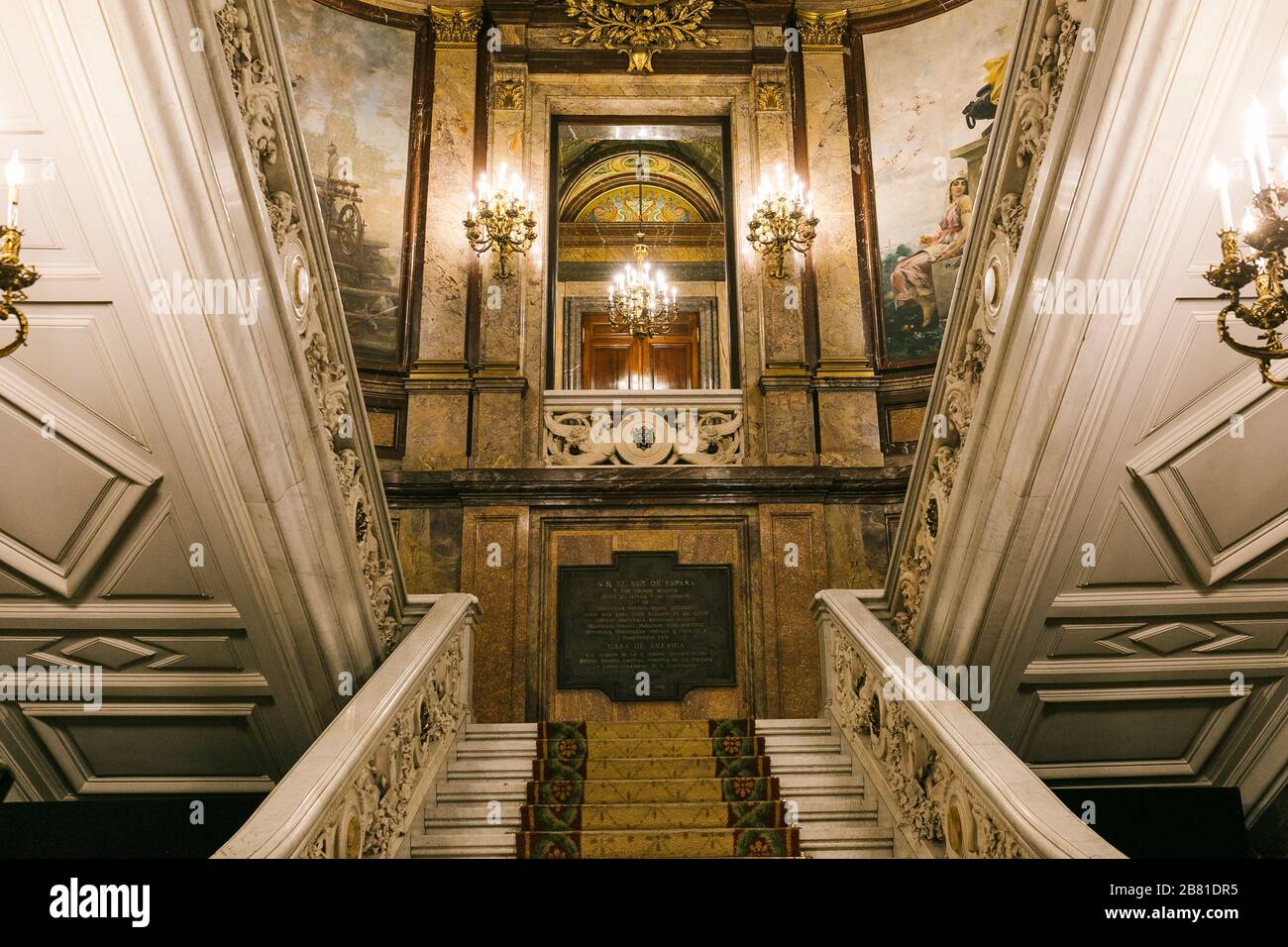 Main entrance in the Palacio de Linares, also known as Casa America, on Plaza de Cibeles in Madrid, Spain Stock Photo