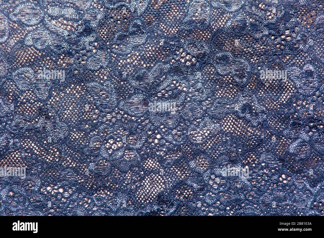 image lace on fabric vegetable openwork background in blue Stock Photo