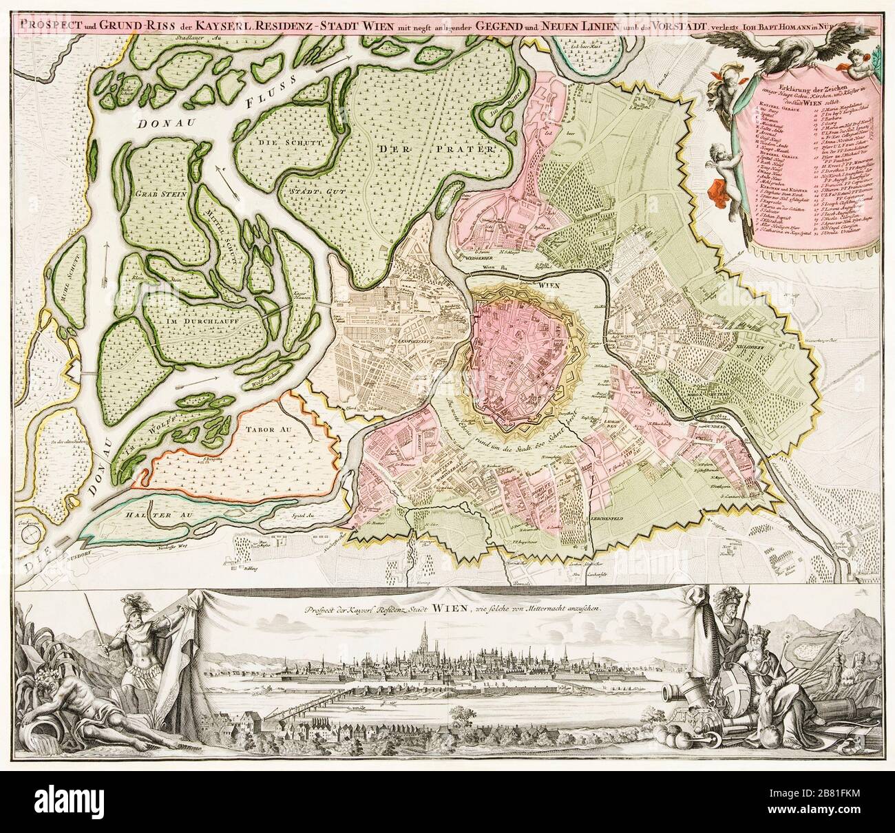Map of Vienna (ca. 1702) by Johann-Baptista Homann. Original from Yale University Art Gallery..jpg - 2B81FKM Stock Photo