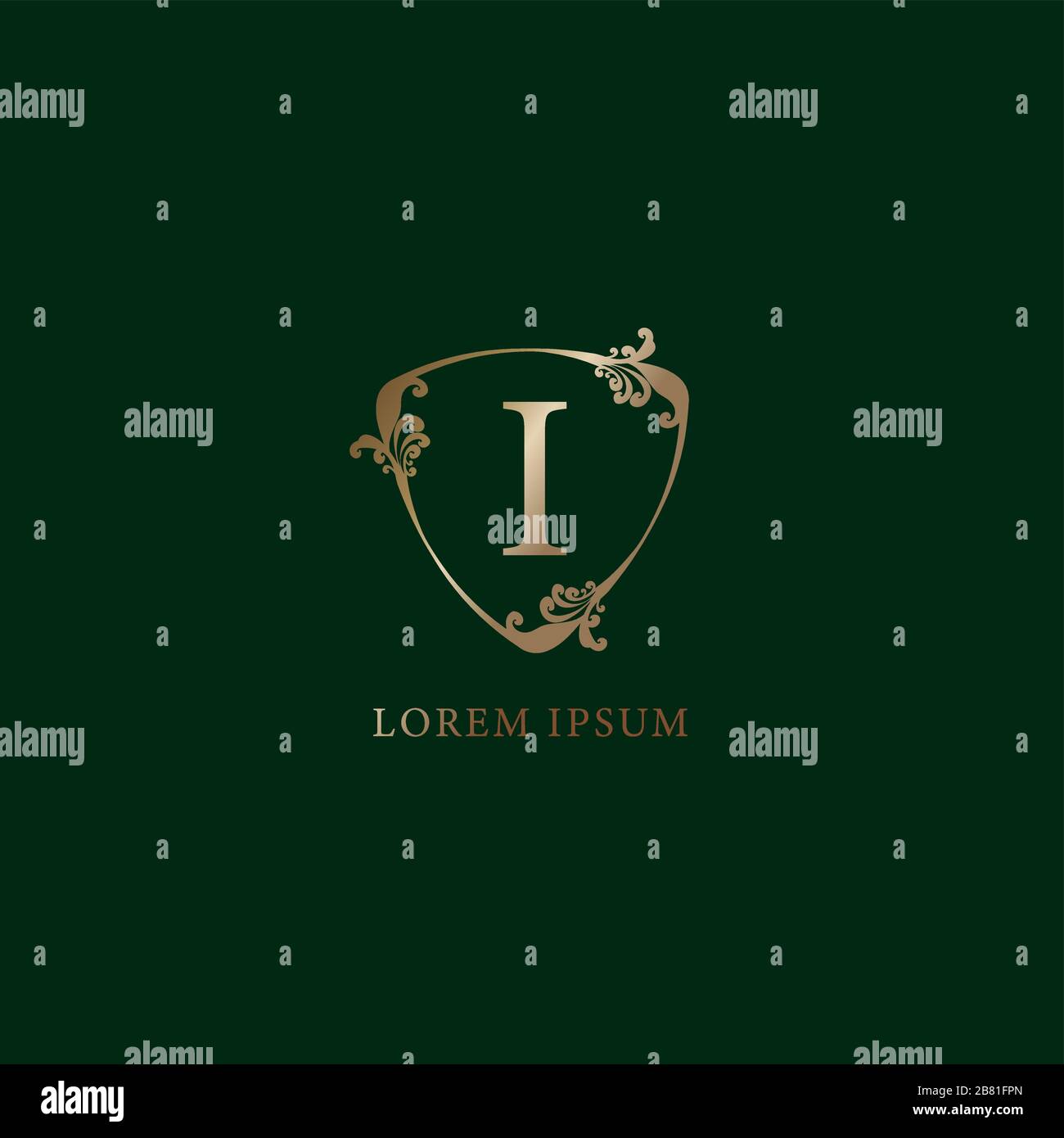 Letter I Alphabetic logo design template. Luxury gold decorative floral ...